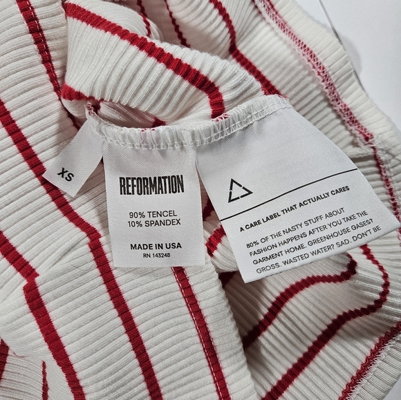 Reformation V Neck Ribbed Tank, Red/White Striped, XS - Picture 8 of 10